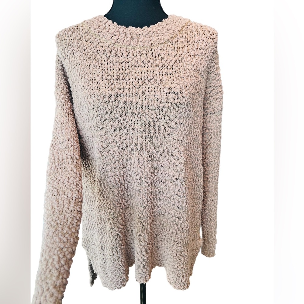Reborn J Oversized Tan Crew Neck Popcorn Knit  Sweater Size Small